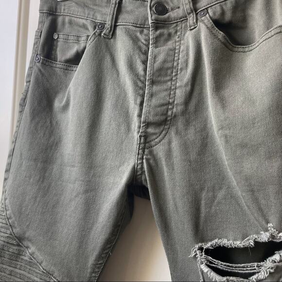 Divided H&M Moto Skinny Jeans Olive Green Distressed 29 - Picture 4 of 9